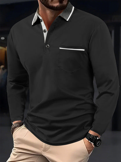 A European and American cross-border men's polo shirt fashion lapel golf wear men's sports long-sleeved POLO shirt wholesale