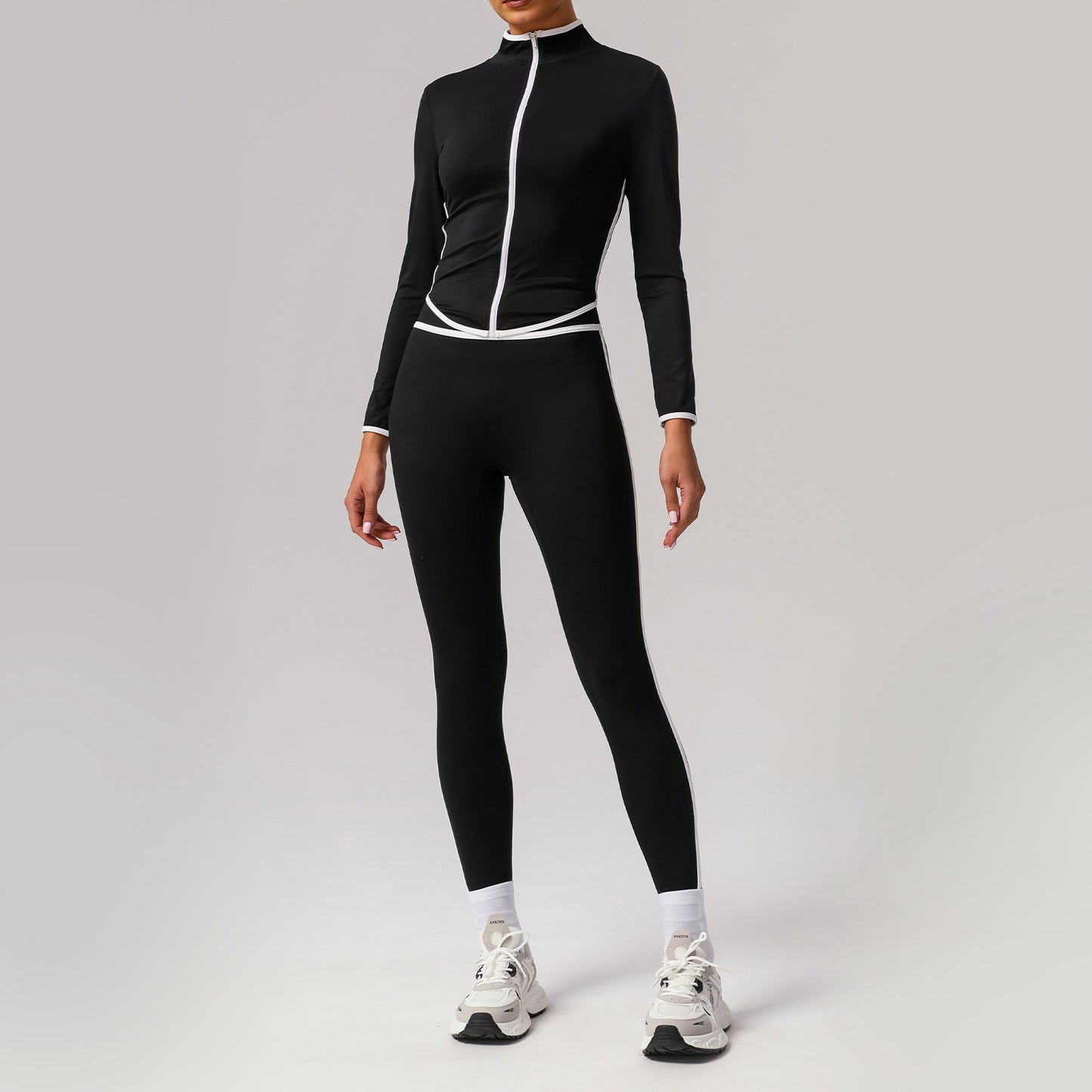 A sports suit women's contrasting colors, beautiful back, tight body, nude yoga suit, running fitness yoga suit