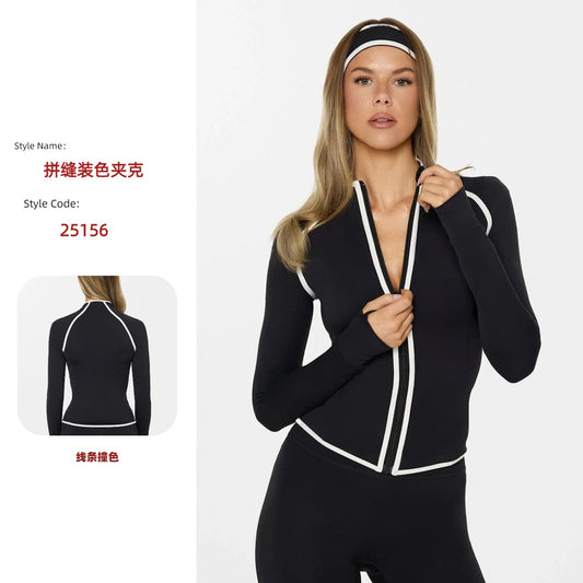 A new nude yoga jacket stand-up collar zipper fitness shaping waist short sports long sleeve cycling