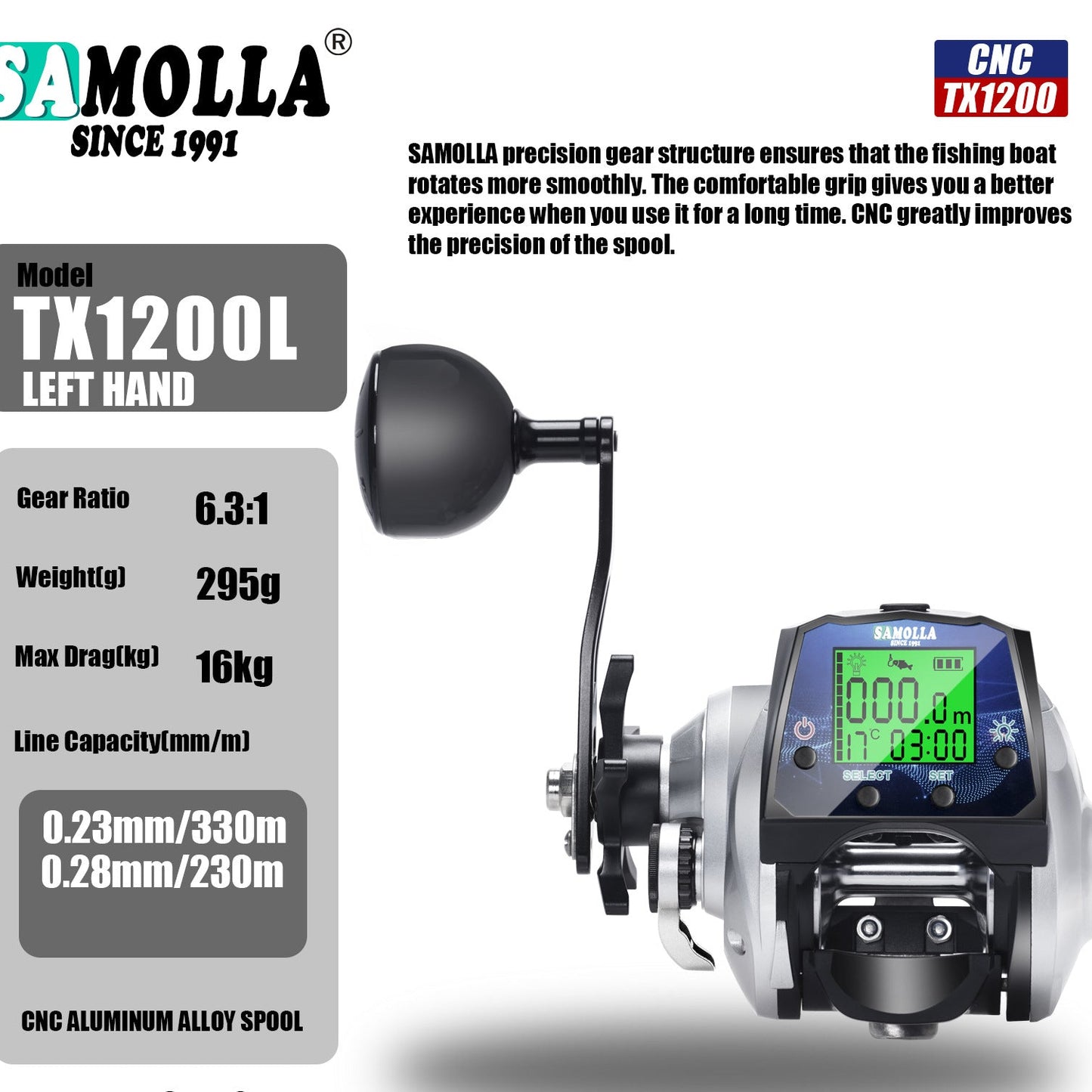 A digital display water drop wheel sea fishing raft fishing boat usb charging temperature time