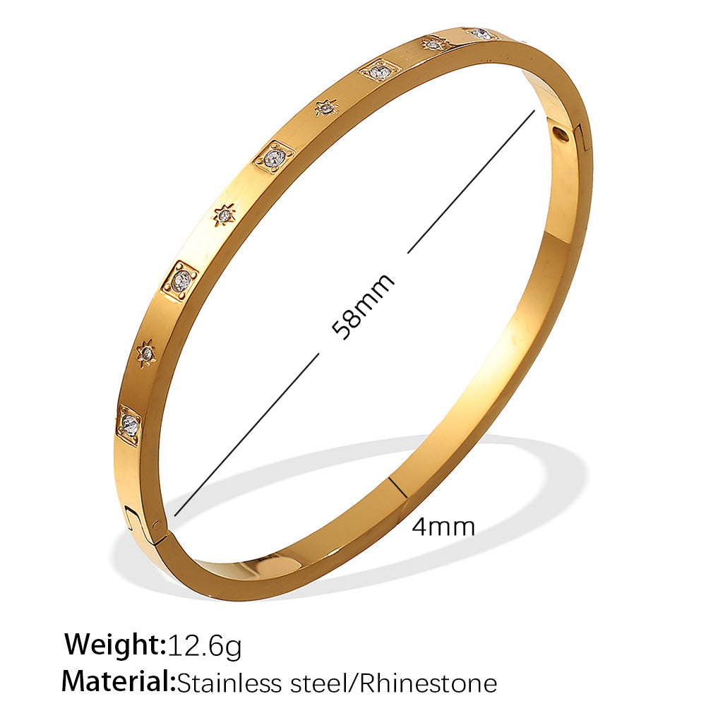 A European and American hot selling ins style titanium steel bracelet hexagram star snap buckle bracelet 18k gold-plated stainless steel zircon bracelet