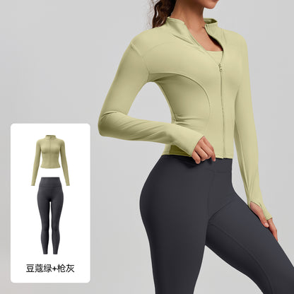 A Yoga Clothing Women's Fitness Running High Elasticity Sports Jacket Tights Hip Pants Fitness Clothing Set