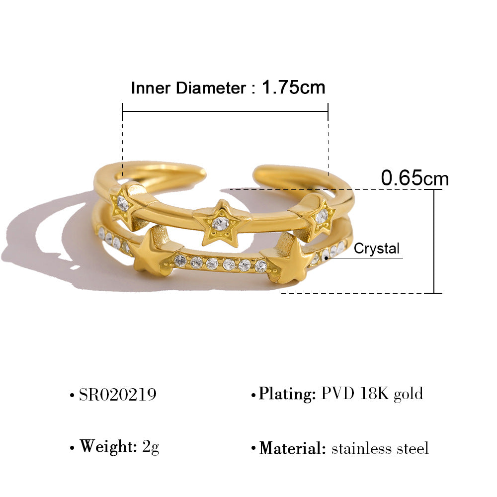 A European and American classic popular geometric full diamond ring temperament versatile love butterfly gold stacking does not fade ring woman