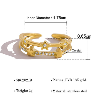 A European and American classic popular geometric full diamond ring temperament versatile love butterfly gold stacking does not fade ring woman