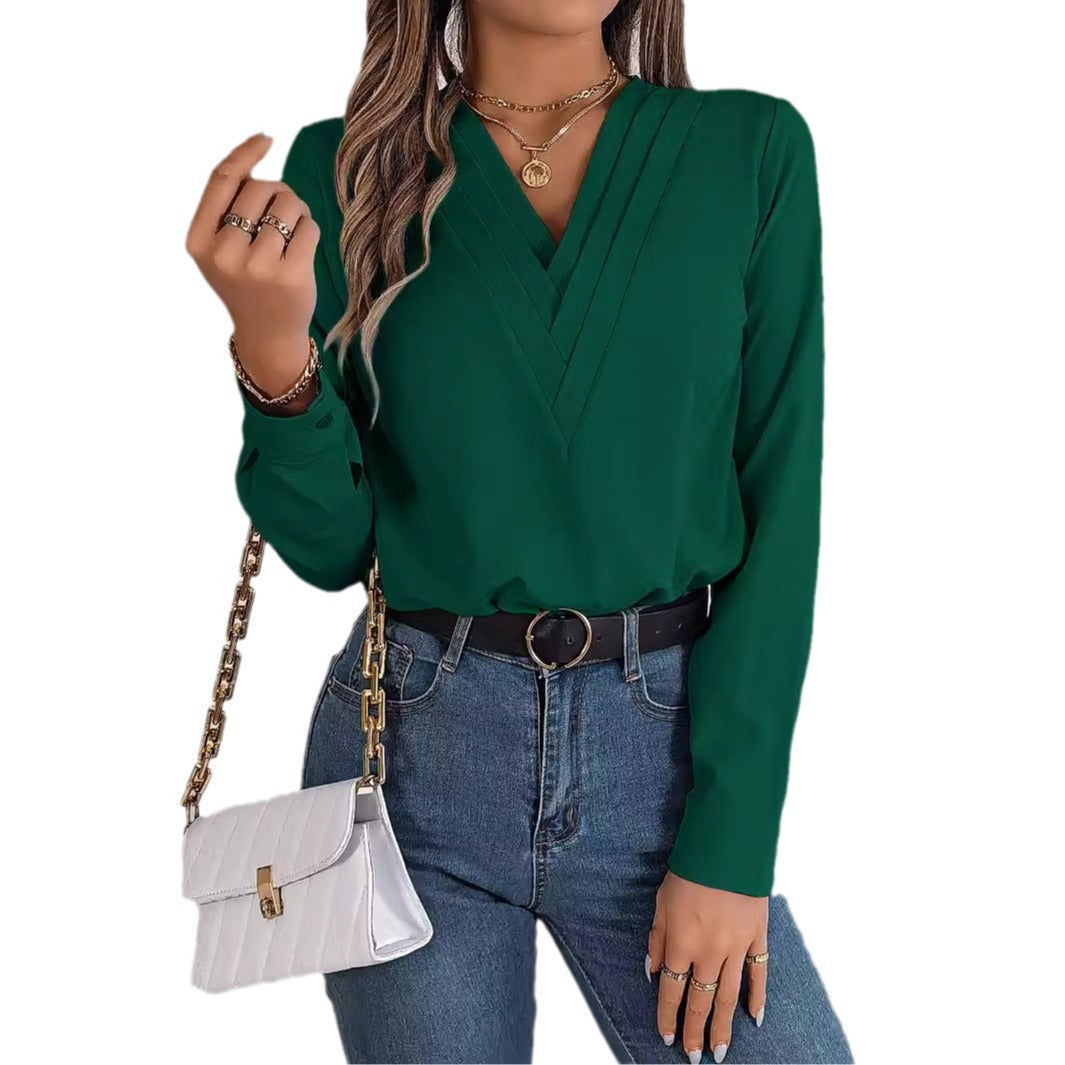 A Women's V-Neck Long Sleeve Shirt