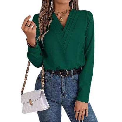 A Women's V-Neck Long Sleeve Shirt