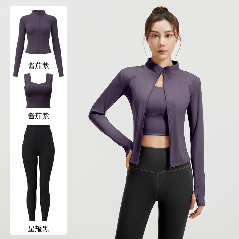 A Spring and Autumn Yoga Clothing Three-piece Skinny Fitness Clothing Morning Running Sports Suit