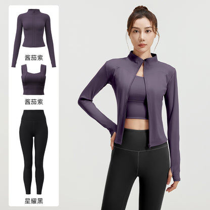 A Spring and Autumn Yoga Clothing Three-piece Skinny Fitness Clothing Morning Running Sports Suit