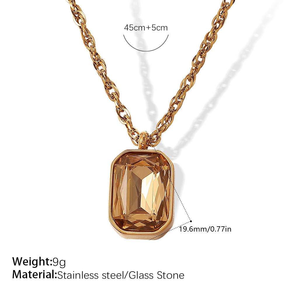A European and American cross-border new products, square glass stone pendant, earrings, necklace for women, simple light luxury stainless steel jewelry for women