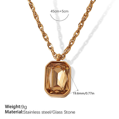 A European and American cross-border new products, square glass stone pendant, earrings, necklace for women, simple light luxury stainless steel jewelry for women