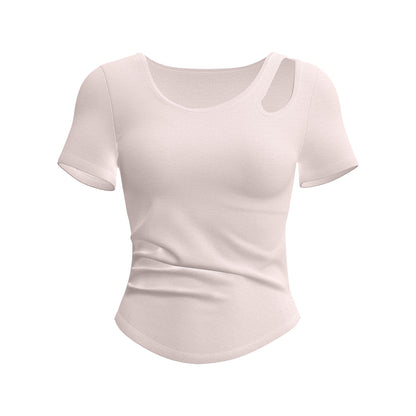A Skinny and wrinkled yoga clothes women's one cup with chest pad sports fitness top short sleeve summer