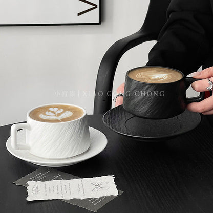 A retro stone coffee cup, premium sense, simple ceramic cup, exquisite latte latte flower cup, cappuccino mocha cup saucer