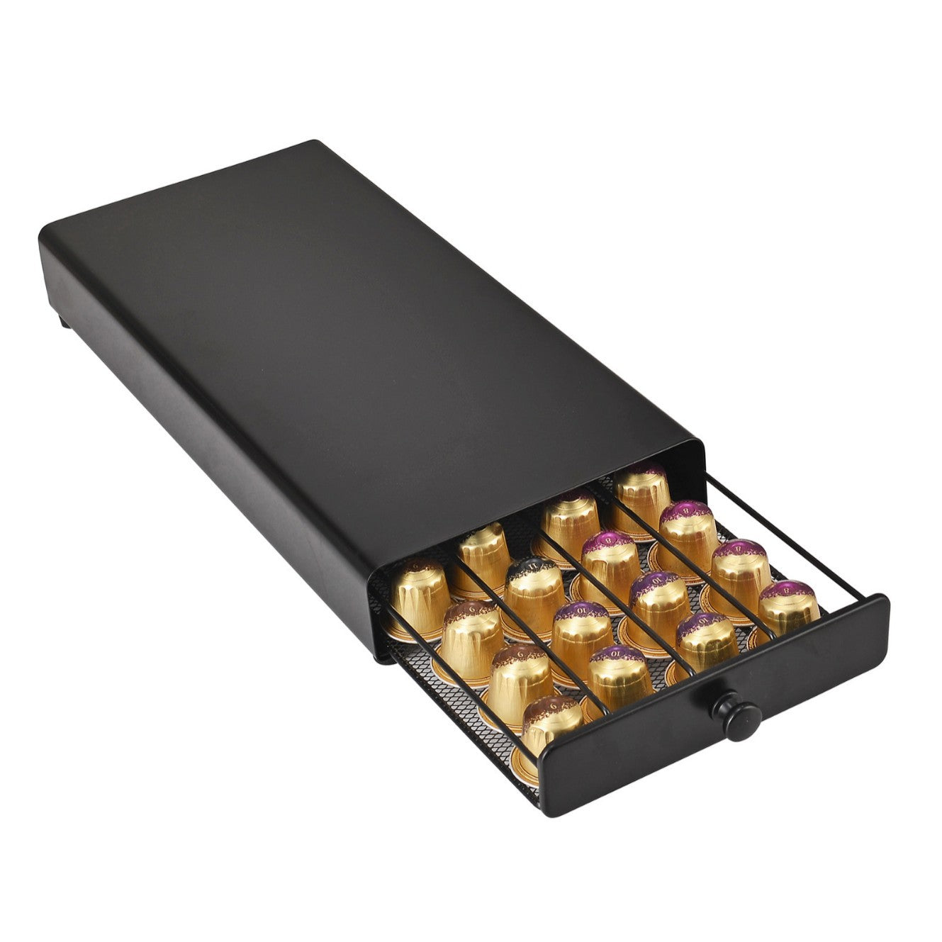 A dust-proof coffee capsule storage box, 40 nespresso drawer storage rack, black silent.