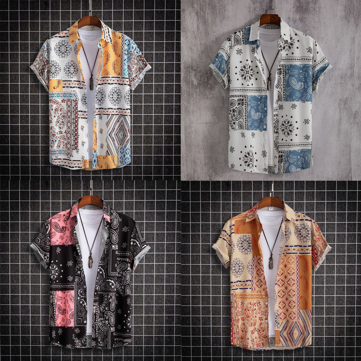 A Men's Fashion Casual Fit Paisley Style Short Sleeve Shirt Non-Positioning - Mixbatch
