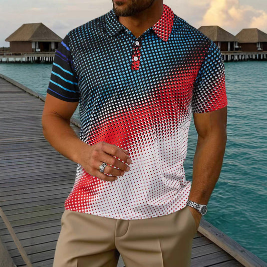 A Summer Men's European and American Cross-border Shirt 3D Printing Geometric Explosive Short Sleeve Outdoor Street Lapel POLO Shirt