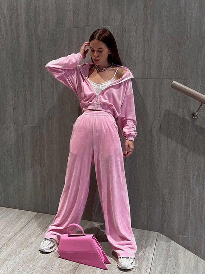 A sweater fleece shirt trousers set
