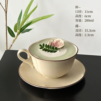 A retro stone coffee cup, premium sense, simple ceramic cup, exquisite latte latte flower cup, cappuccino mocha cup saucer