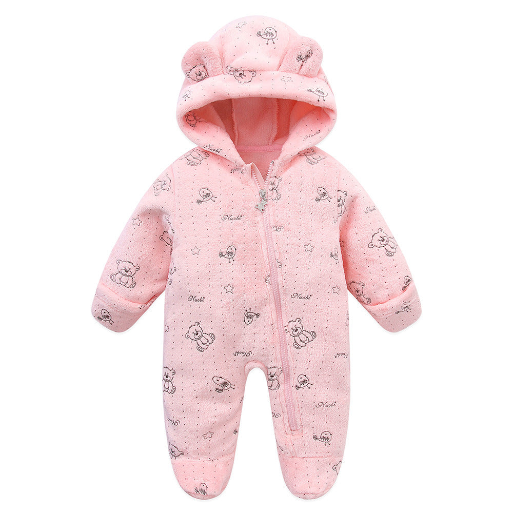 A baby onesie velvet spring and autumn clothes going out clothes baby autumn and winter foot-wrapped Romper climbing clothes