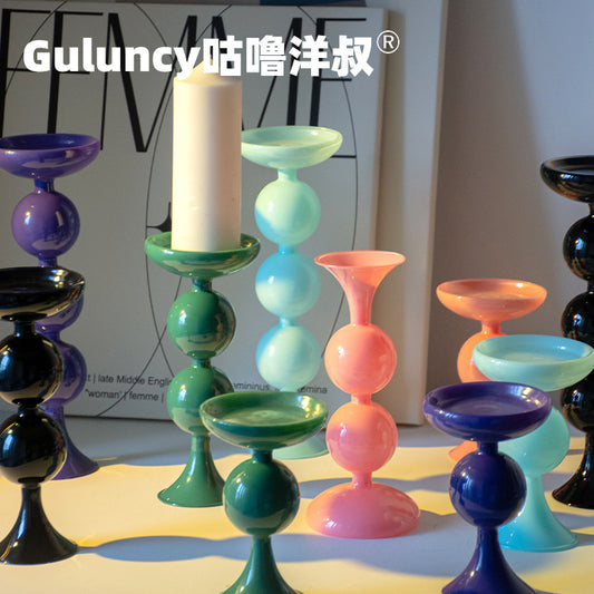 A vintage French Roman column glass candle holder