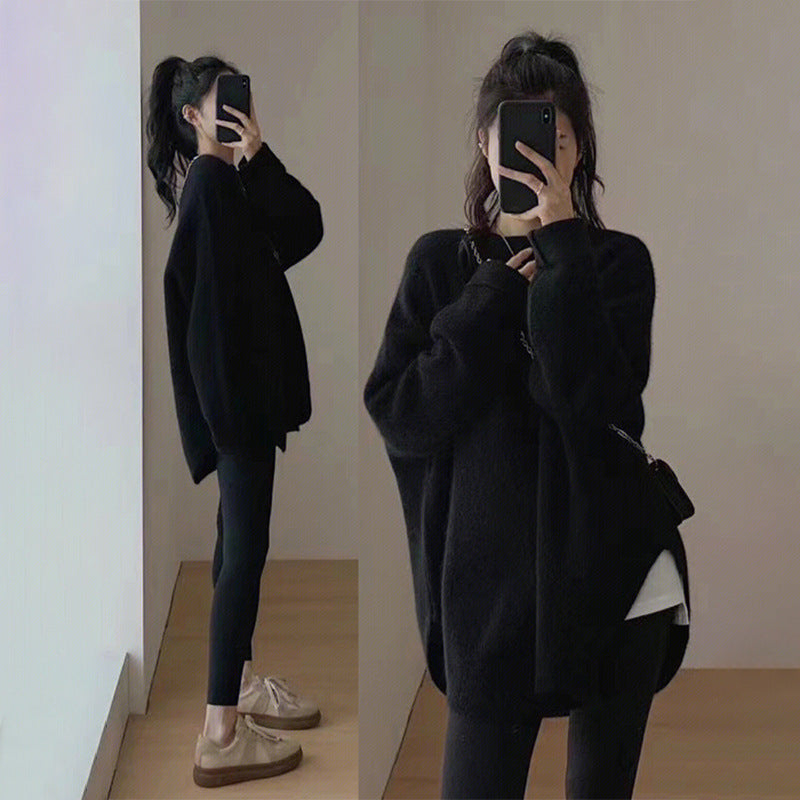 A knitted crew neck sweater