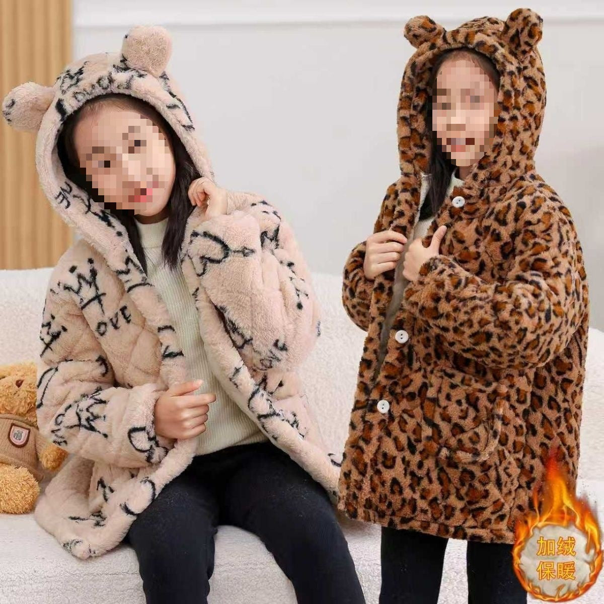 A extra thick girls princess wind leopard print warm winter blouse jacket fashion cotton-padded jacket velvet cotton-padded jacket