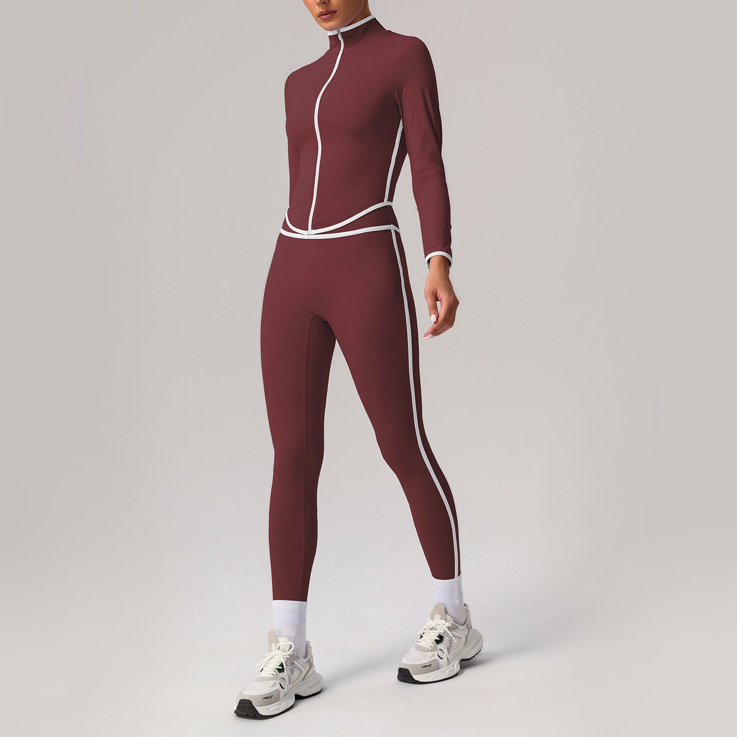 A sports suit women's contrasting colors, beautiful back, tight body, nude yoga suit, running fitness yoga suit