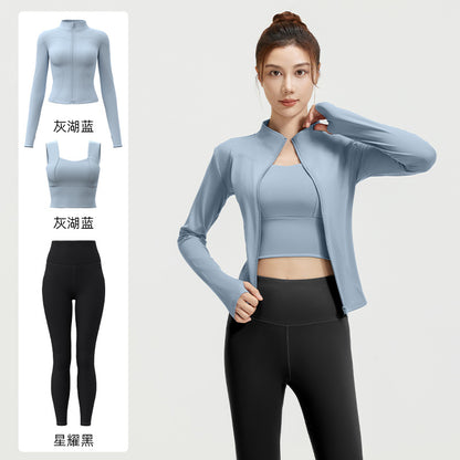 A Spring and Autumn Yoga Clothing Three-piece Skinny Fitness Clothing Morning Running Sports Suit