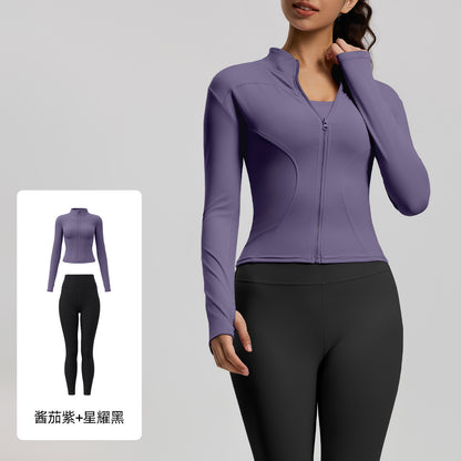 A Yoga Clothing Women's Fitness Running High Elasticity Sports Jacket Tights Hip Pants Fitness Clothing Set