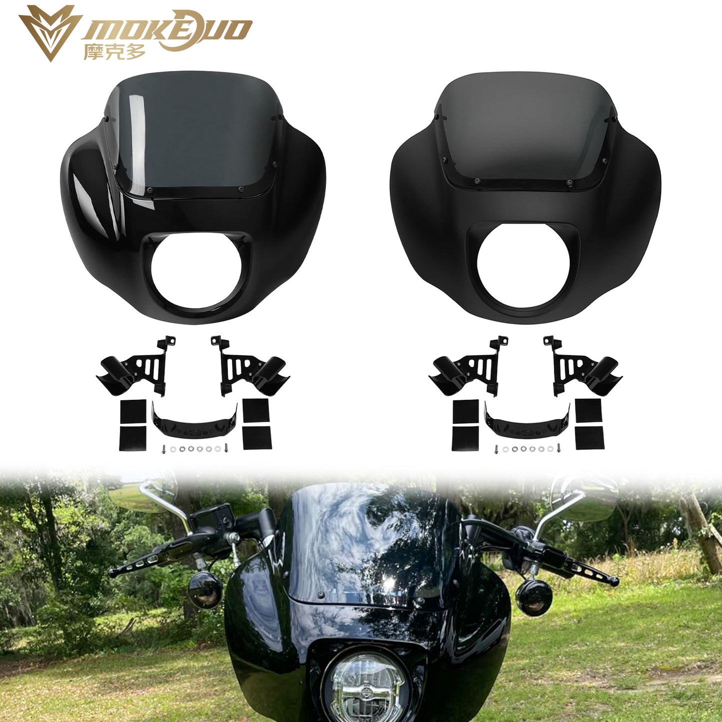 A Suitable for Harley Soft Tail Street Fighter Modified Hood Windshield Windshield Headlights Fairing 18-22 Years
