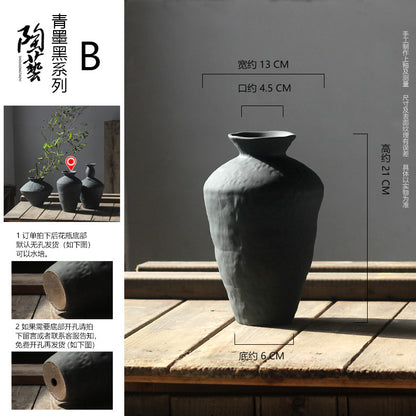 A retro Zen vase ceramic art advanced sense wabi-sabi wind Japanese coarse pottery living room flower arrangement B & B niche ornament