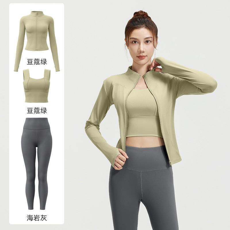 A Spring and Autumn Yoga Clothing Three-piece Skinny Fitness Clothing Morning Running Sports Suit