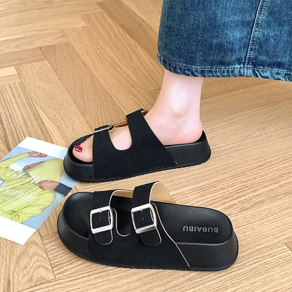 A foreign trade Roman style slippers women's summer new sandals outer wear thick-soled niche all-match buckle seaside beach women's shoes 1
