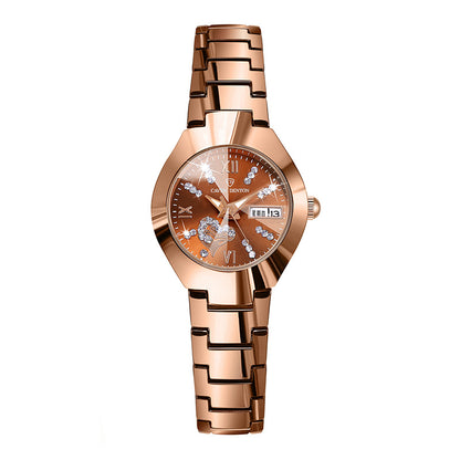 A Korean version of fashion trend women's watch double calendar diamond-encrusted waterproof luminous