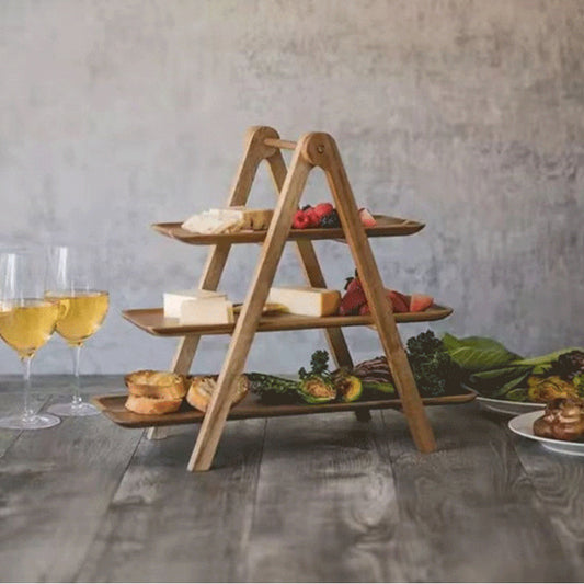 A Acacia wood paulownia three-layer vegetable rack wooden tray storage rack
