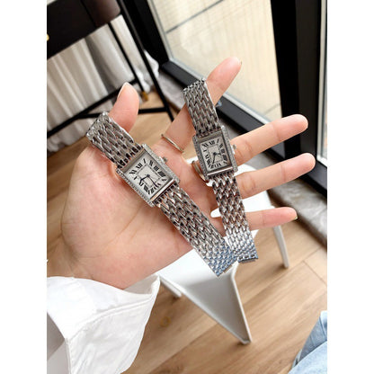 ساعة نسائية كوارتز مربعة الشكل من سلسلة تانك، بتصميم عصري، وأرقام رومانية، قابلة للتحويل إلى ساعات عبر الحدود