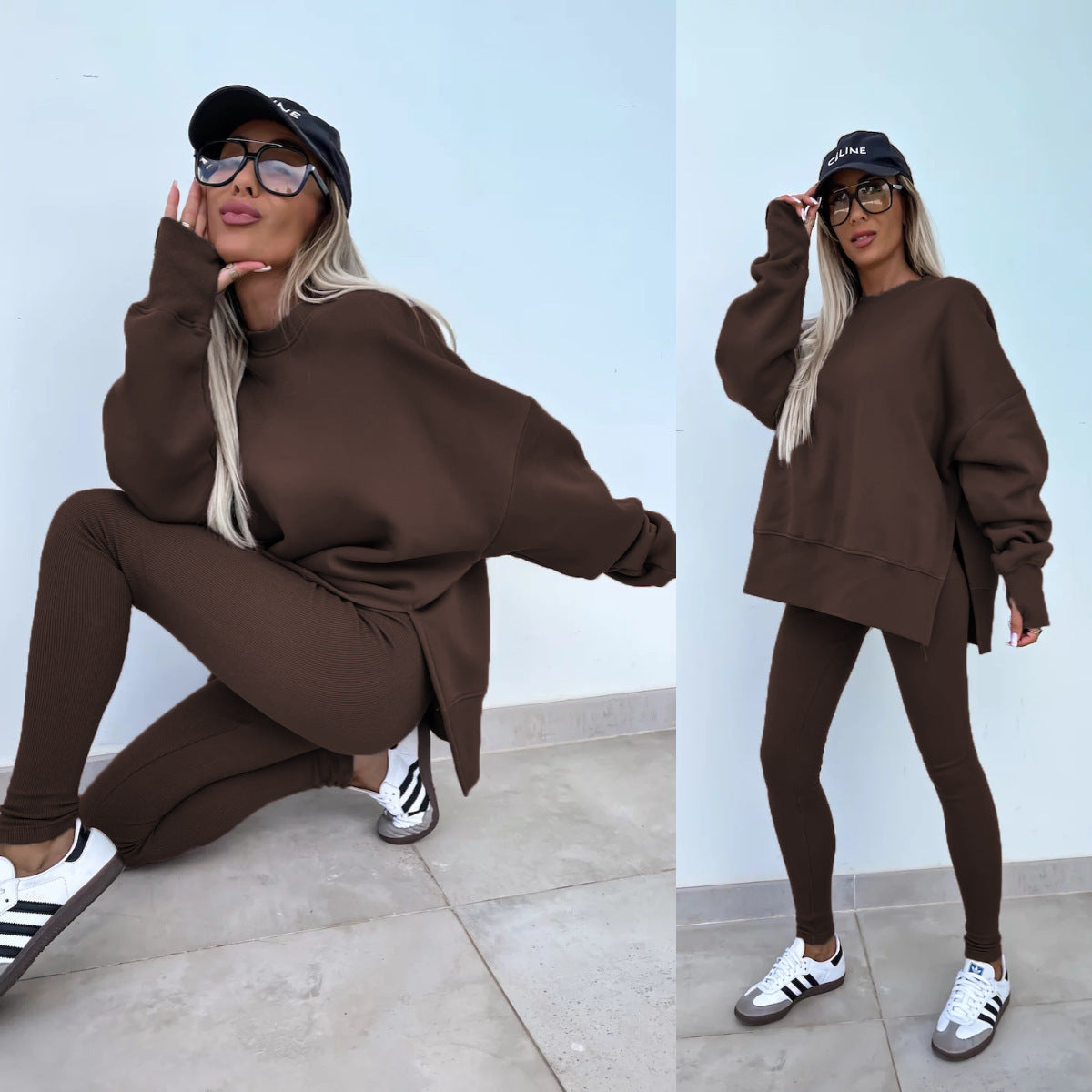 A sweatshirt with long sleeves for two pieces