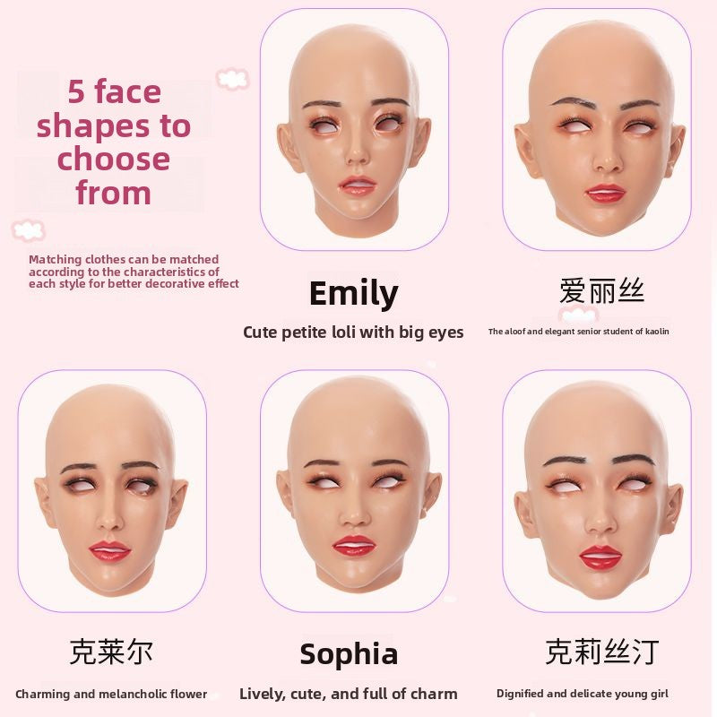 A headgear full face high value artificial leather cos silicone simulation men become beautiful women boss fake head makeup