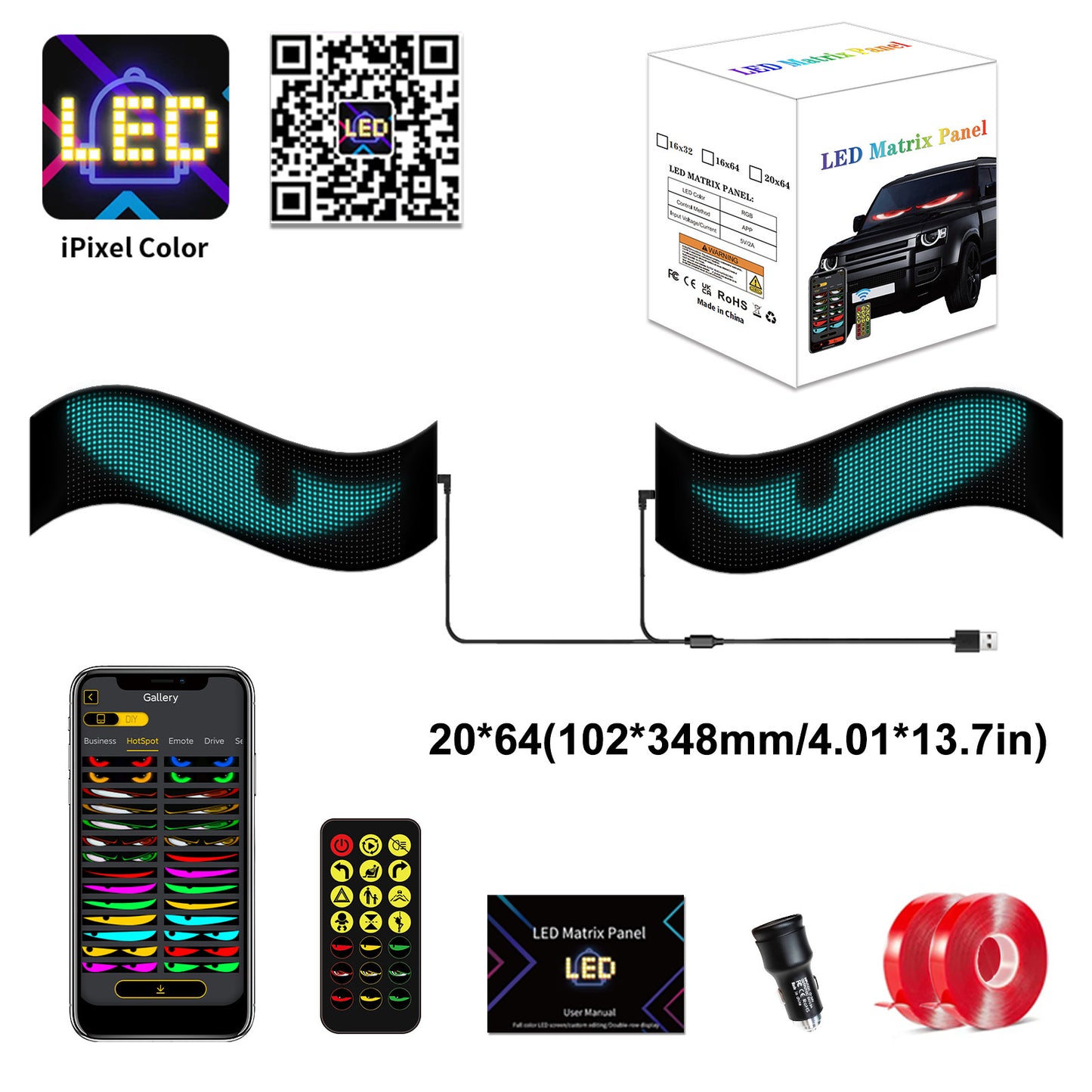 LED car soft screen usb car flexible advertising screen APP bluetooth window glass devil's eye display