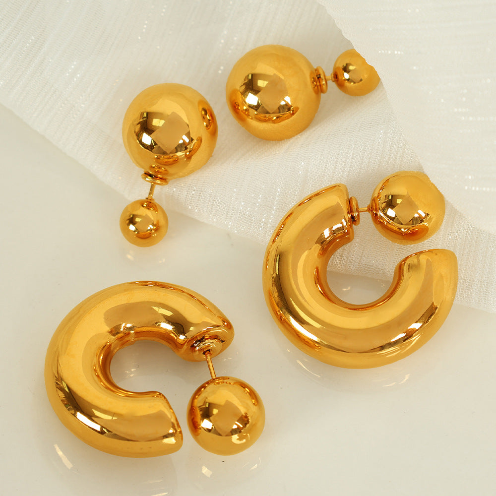 A Titanium steel European and American personality simple metal sense light luxury temperament Titanium steel spherical niche ins design sense jewelry