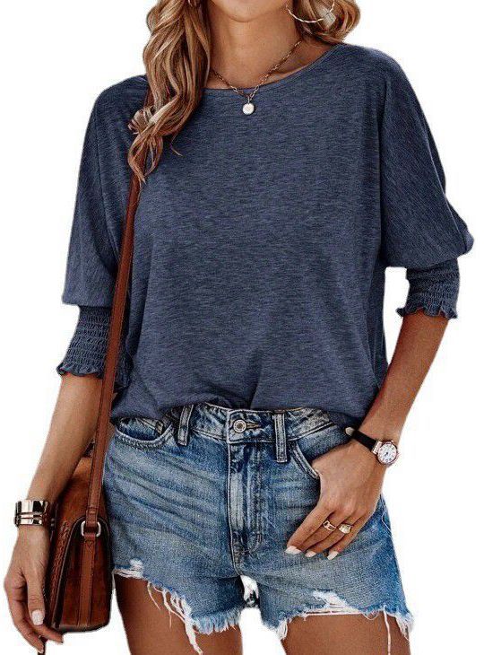 Europe, America, cross-border Amazon 2025 summer new products fashion loose round neck cuffs long version large size T-shirt women
