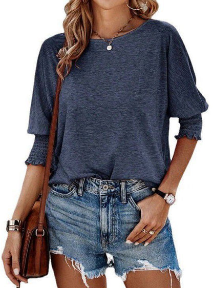 Europe, America, cross-border Amazon 2025 summer new products fashion loose round neck cuffs long version large size T-shirt women