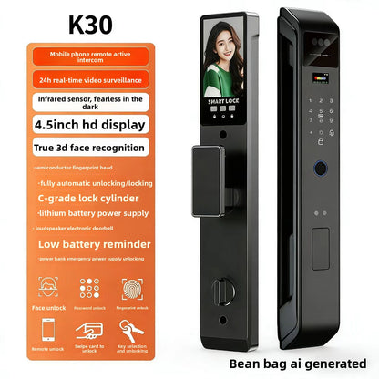 A door fingerprint lock tuya smart lock password lock mobile phone tuya smart cat's eye anti-theft door handle thickening