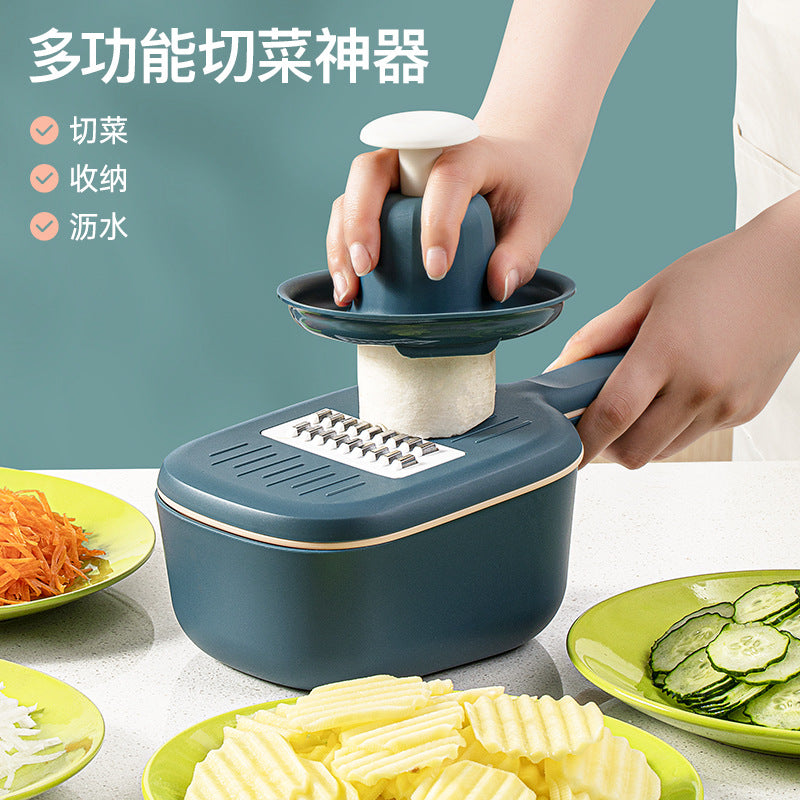 A multifunctional vegetable cutter, home kitchen shredding, draining basket, shredded potato, slicing, shredding, grater