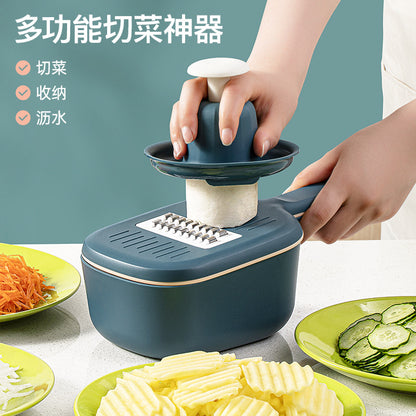A multifunctional vegetable cutter, home kitchen shredding, draining basket, shredded potato, slicing, shredding, grater