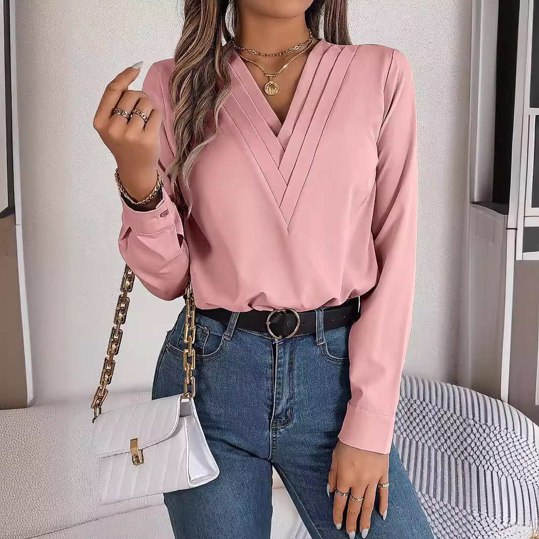 A Women's V-Neck Long Sleeve Shirt