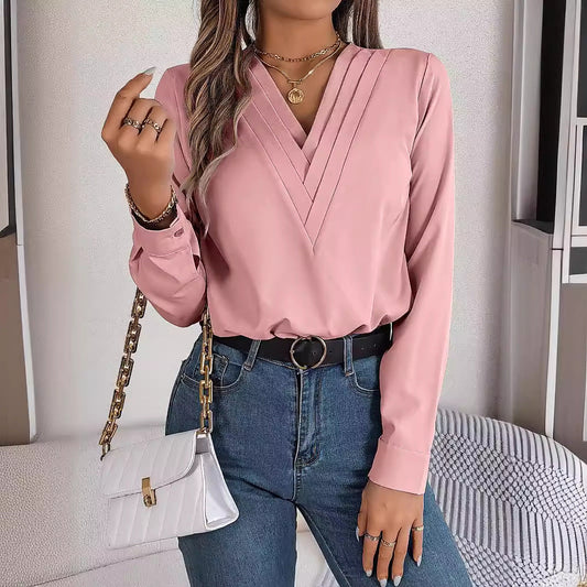 A Women's V-Neck Long Sleeve Shirt
