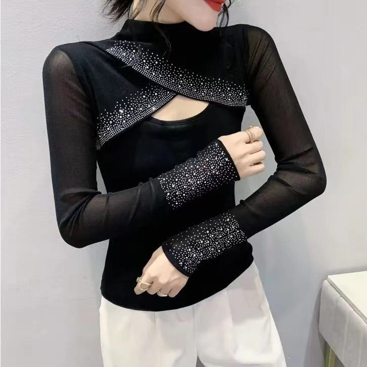 A mesh long-sleeved top