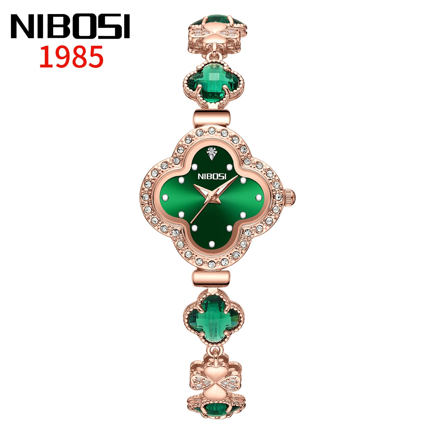 Custom watch design A four-leaf clover greenstone dial watch