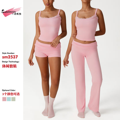 A Skin-friendly loungewear set Lace lace small suspender vest Sports casual wear trousers set