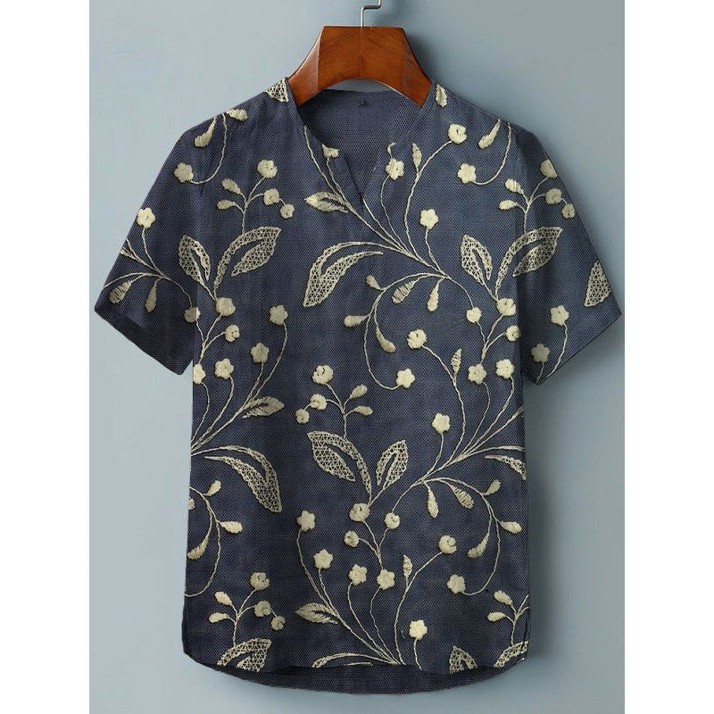 A Printed Short Sleeve V-Neck Shirt
